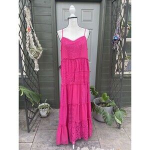 Anthropologie Bhanuni Jyoti Sleeveless Patchwork Lace Midi Dress Pink Large